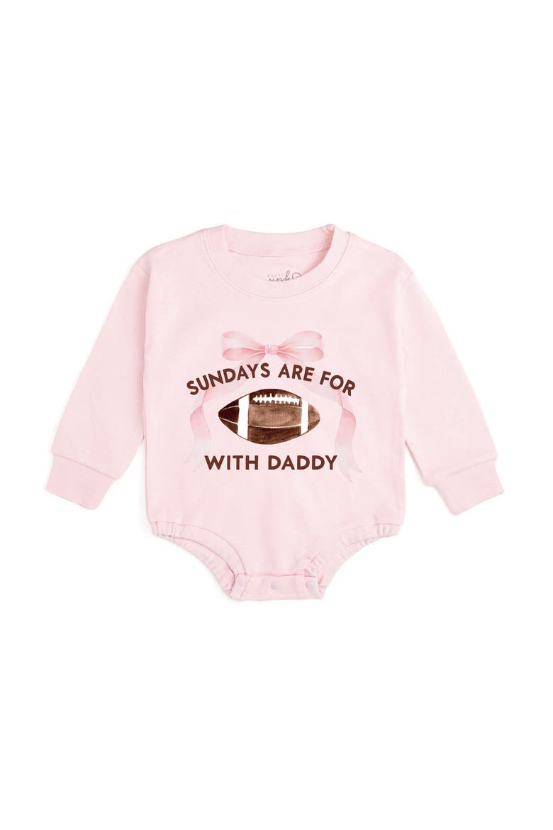 Sundays Are For Football With Daddy Long Sleeve Romper, Main, color, Ballet Pink