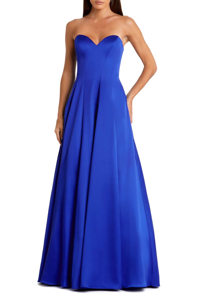 Satin Sweetheart Strapless Bow Detail Ballgown, Main, color, Cobalt