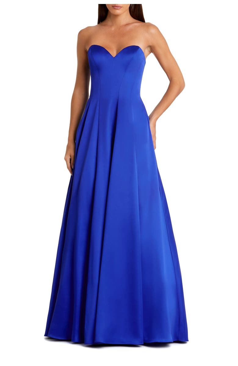 Mac Duggal Satin Sweetheart Strapless Bow Detail Ballgown, Main, color, Cobalt
