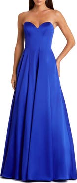 Mac Duggal Satin Sweetheart Strapless Bow Detail Ballgown