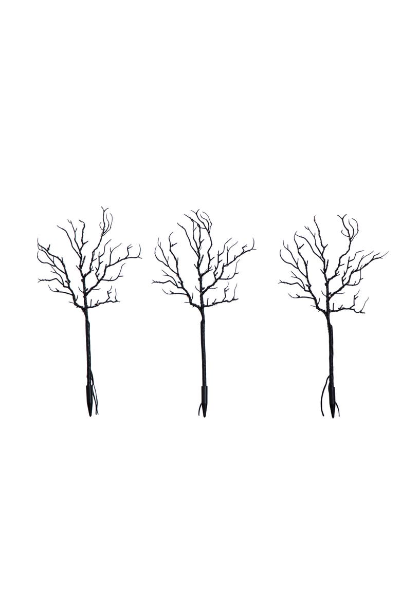 14-in Pre-Lit Artificial Halloween Black Twig Branches with 45 Orange LED Lights and Integrated Ground Stake - Set of 3, Main, color, Black