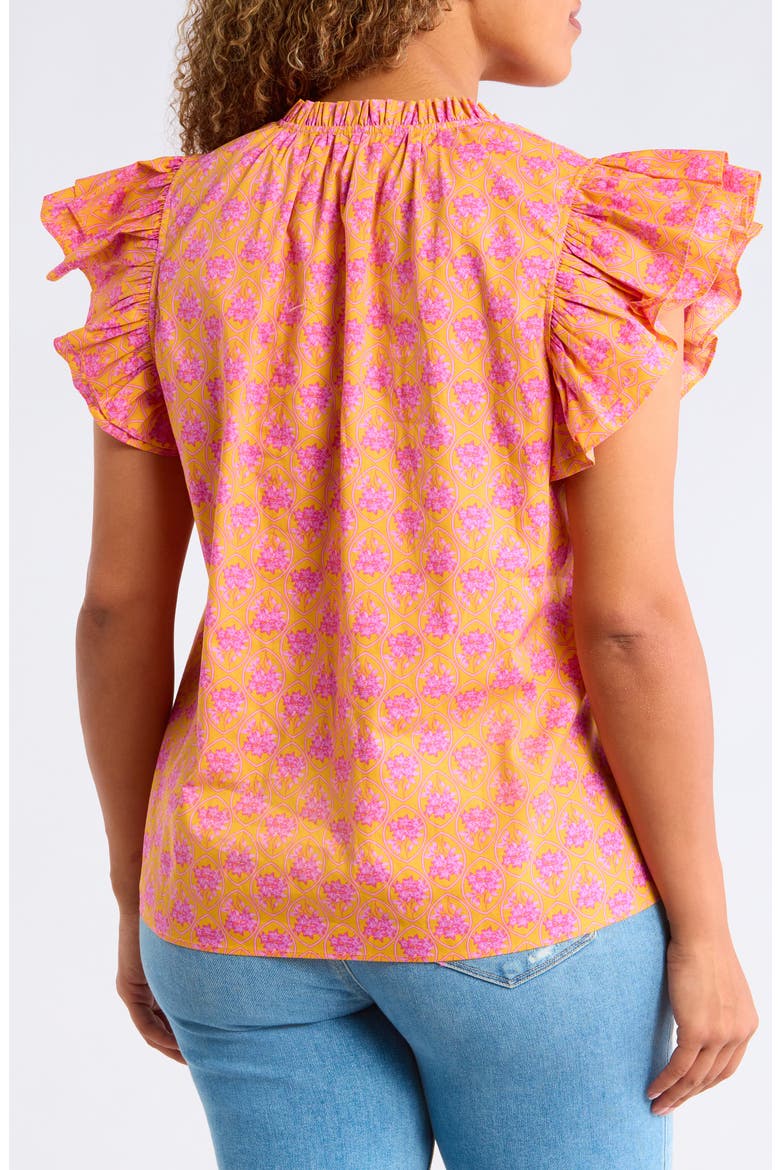 Risette Floral Tiered Ruffle Sleeve Top, Alternate, color, ORANGE-PINKS-MULTI