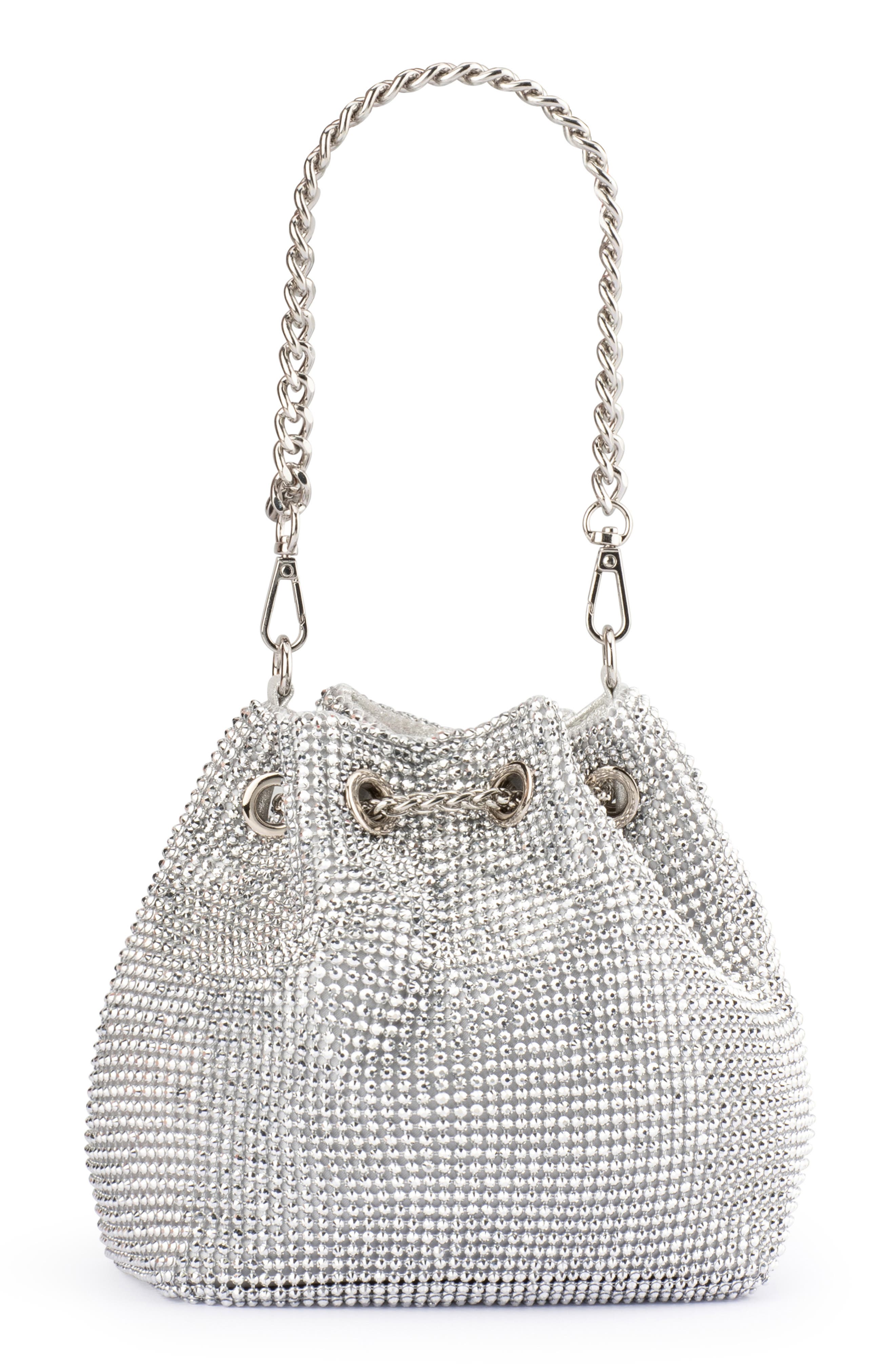 Olga Berg Miranda Drawstring Bucket Bag, Alternate, color, Silver