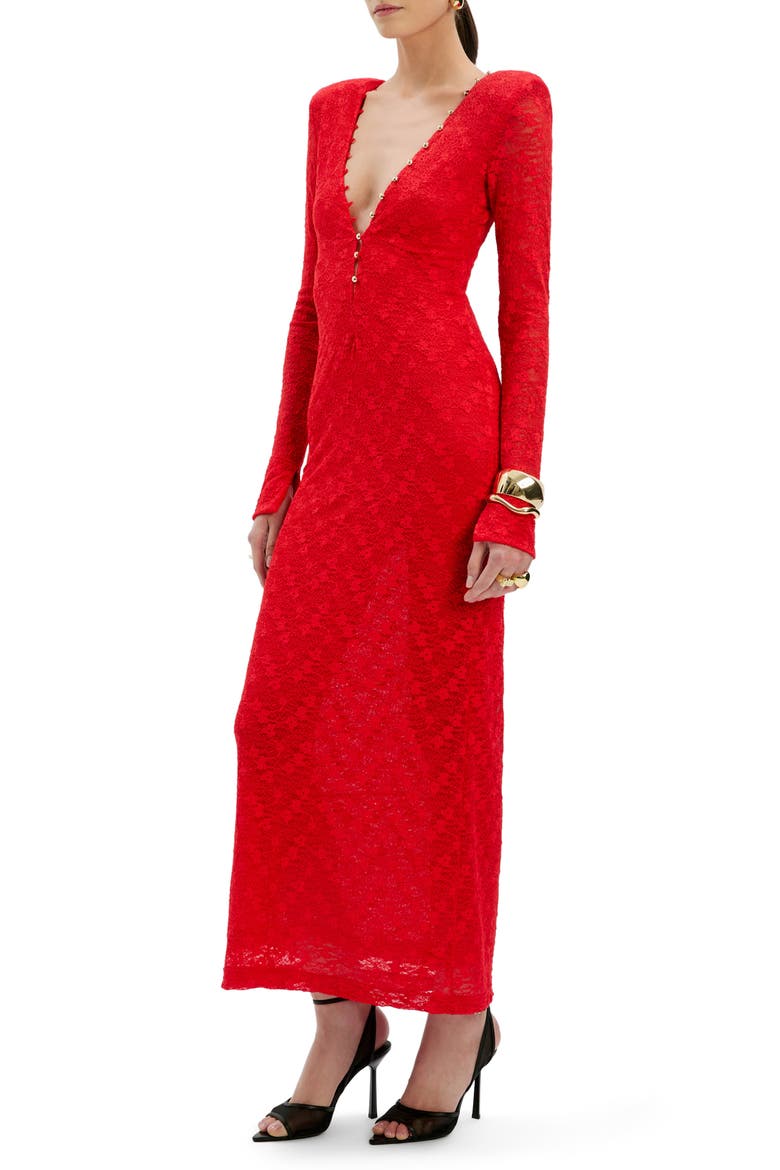 Zenia Deep V-Neck Long Sleeve Dress, Alternate, color, FIRE RED