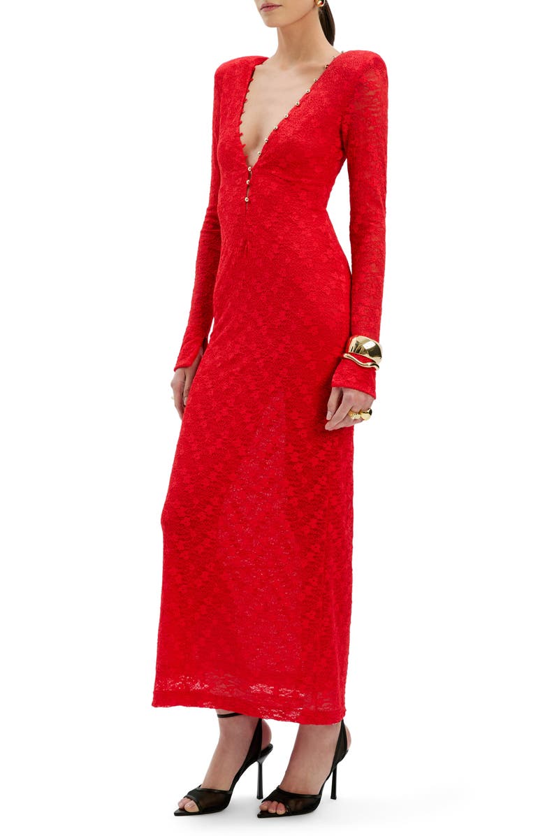 Bardot Zenia Deep V-Neck Long Sleeve Dress, Alternate, color, Fire Red