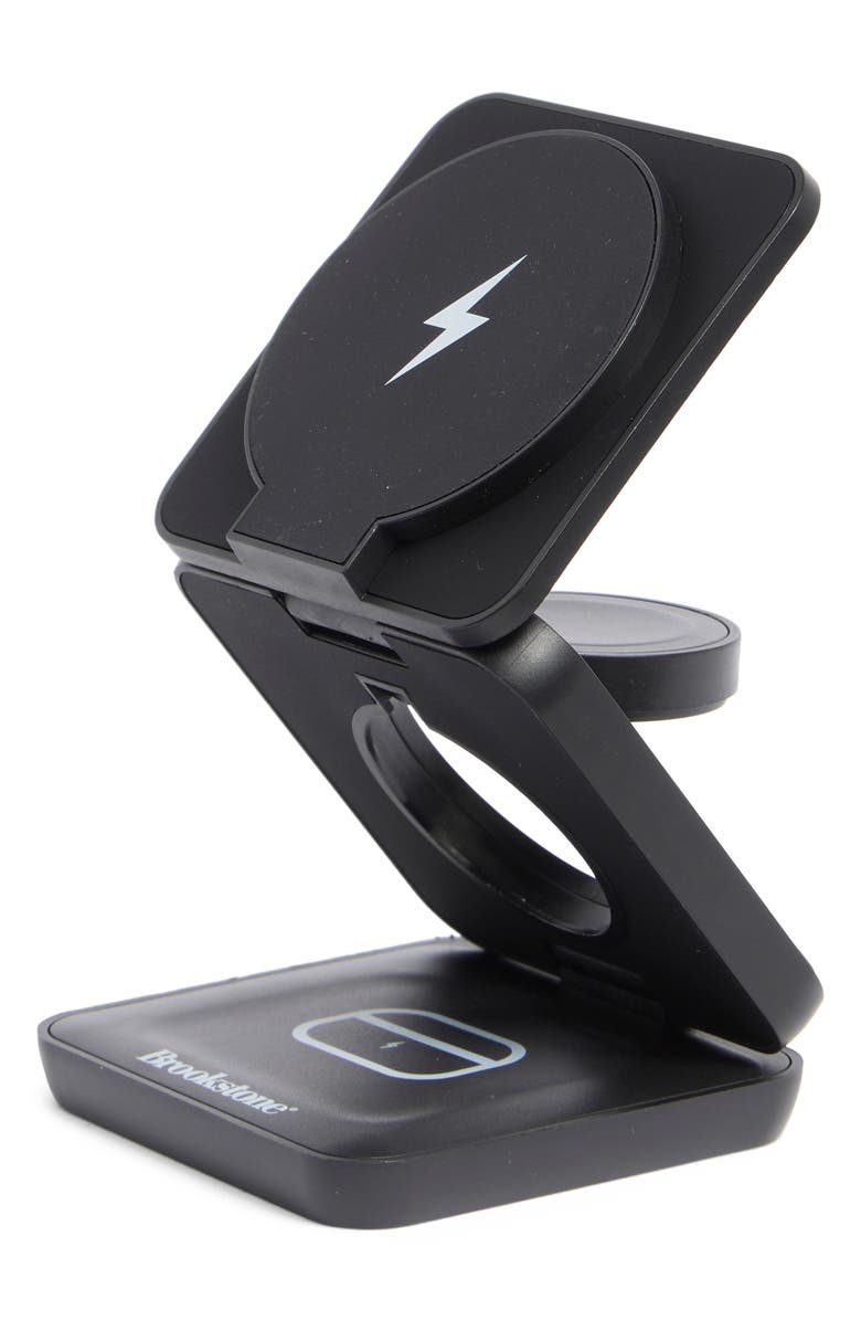 BROOKSTONE 3-in-1 Foldable MagSafe<sup>®</sup> Compatible Charging Station, Main, color, Black