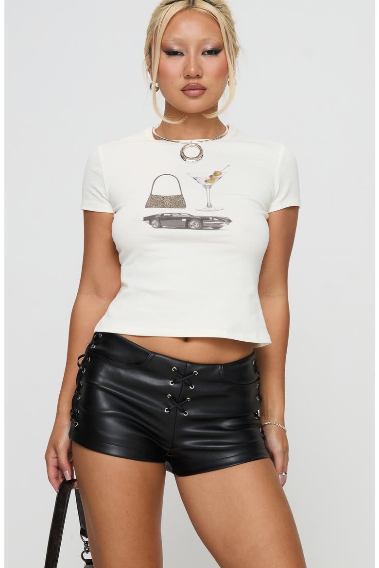 Buccaneers Low Rise Faux Leather Shorts, Alternate, color, BLACK