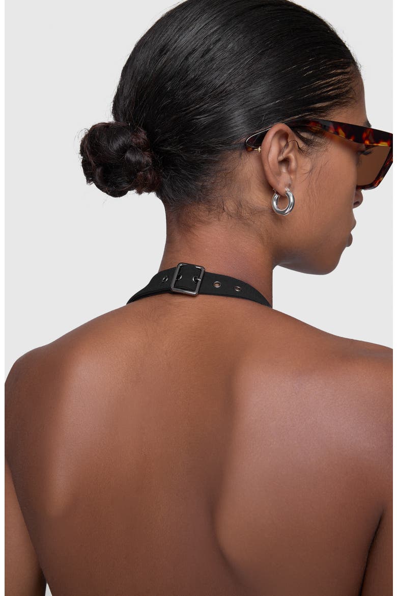 Jovie Belted Halter Neck Top, Alternate, color, TRUE BLACK