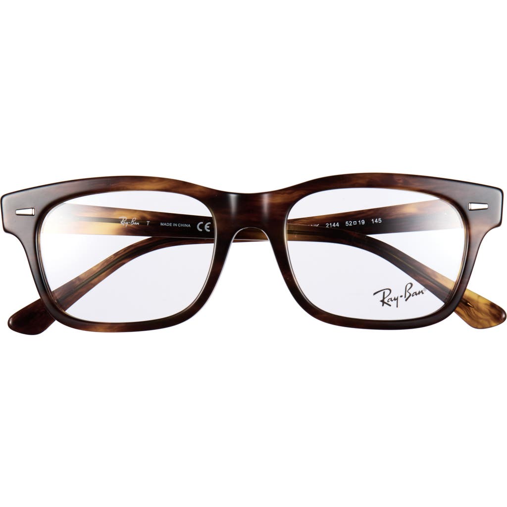 Ray Ban Ray-ban 52mm Square Optical Glasses In Red Havana