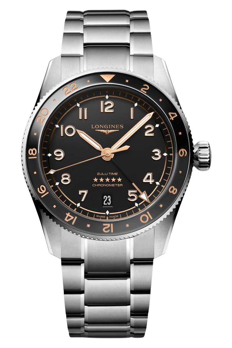 Spirit Zulu Time GMT Automatic Bracelet Watch, 39mm, Main, color, BLACK