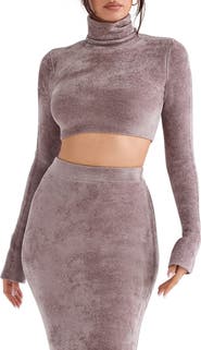 HOUSE OF CB Suri Crop Chenille Turtleneck Sweater