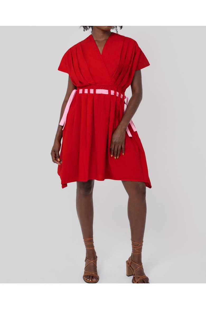Amma Poplin Ribbon Dress, Main, color, Cherry Red
