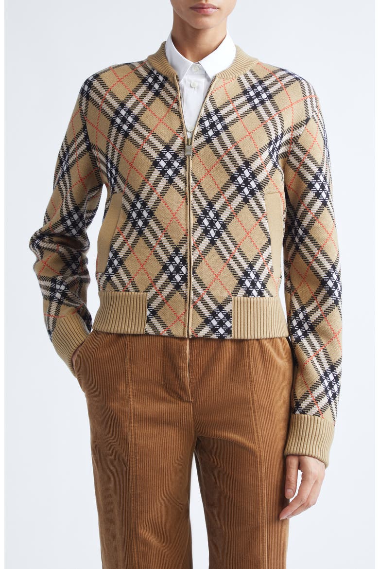 Check Sweater Jacket, Main, color, SAND IP CHECK