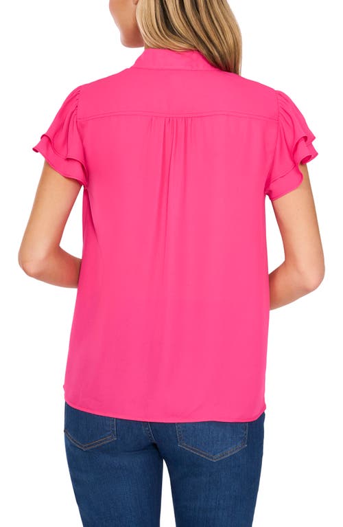 Cece Double Flutter Short Sleeve Top In Bright Rose