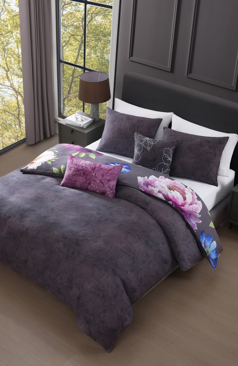 Bebejan Elegant Blossoms 5-Piece Reversible Comforter Set, Alternate, color, Grey