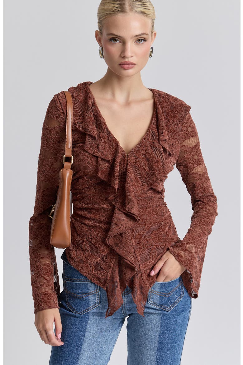 Ruffled Lace Top, Alternate, color, RUSSET