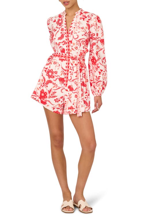 Adrianna Papell Floral Long Sleeve Cotton Romper In Blue