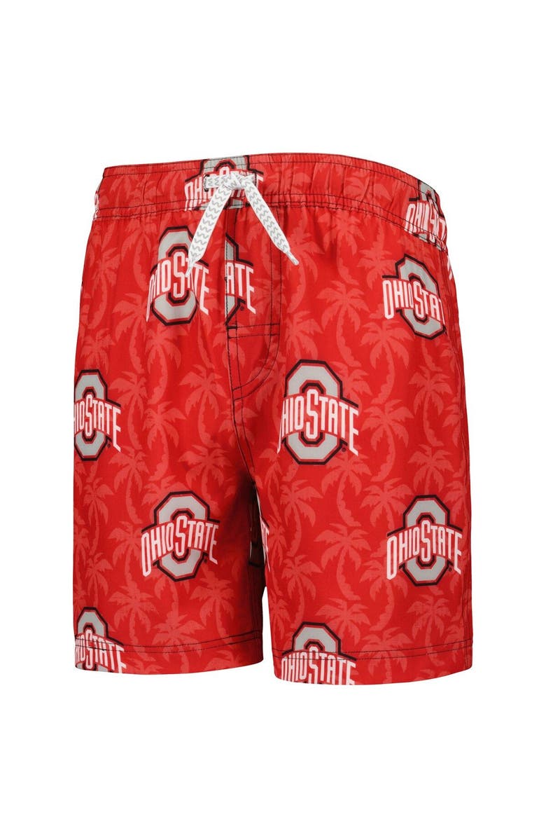 Wes & Willy Youth Wes & Willy Scarlet Ohio State Buckeyes Palm Tree Swim Shorts, Alternate, color, Scarlet