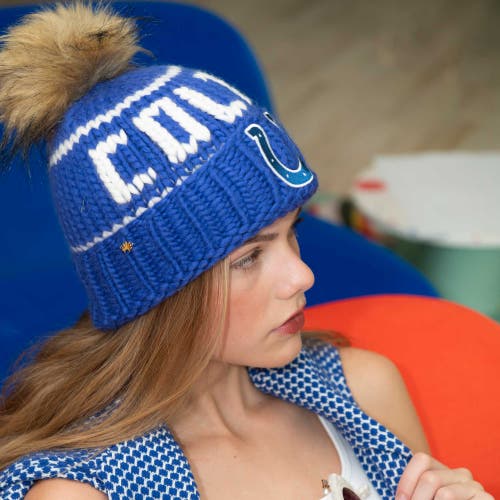 Lele Sadoughi Royal Blue Colts Nfl Beanie With Faux Fur Pom Pom In Blue