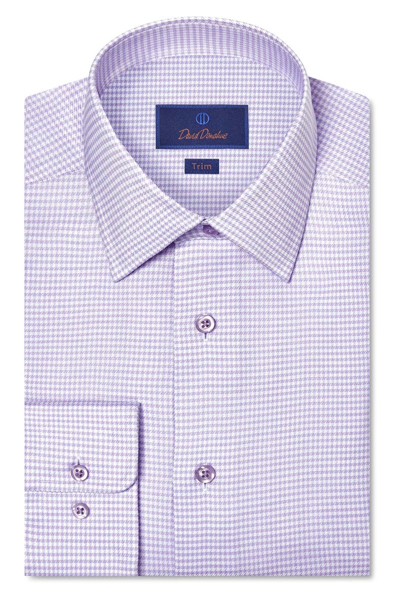 Slim Fit Microcheck Cotton Stretch Twill Dress Shirt, Main, color, LILAC/ WHITE