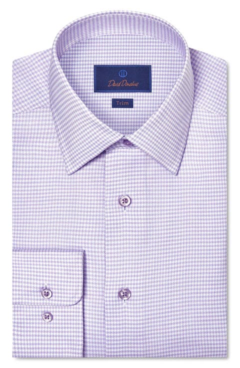 Slim Fit Microcheck Cotton Stretch Twill Dress Shirt