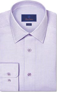 David Donahue Slim Fit Microcheck Cotton Stretch Twill Dress Shirt