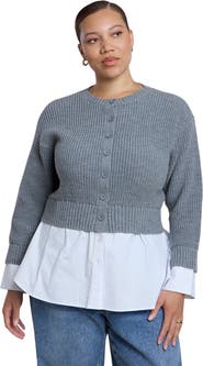 ELOQUII Stripe Detail Short Sleeve Sweater