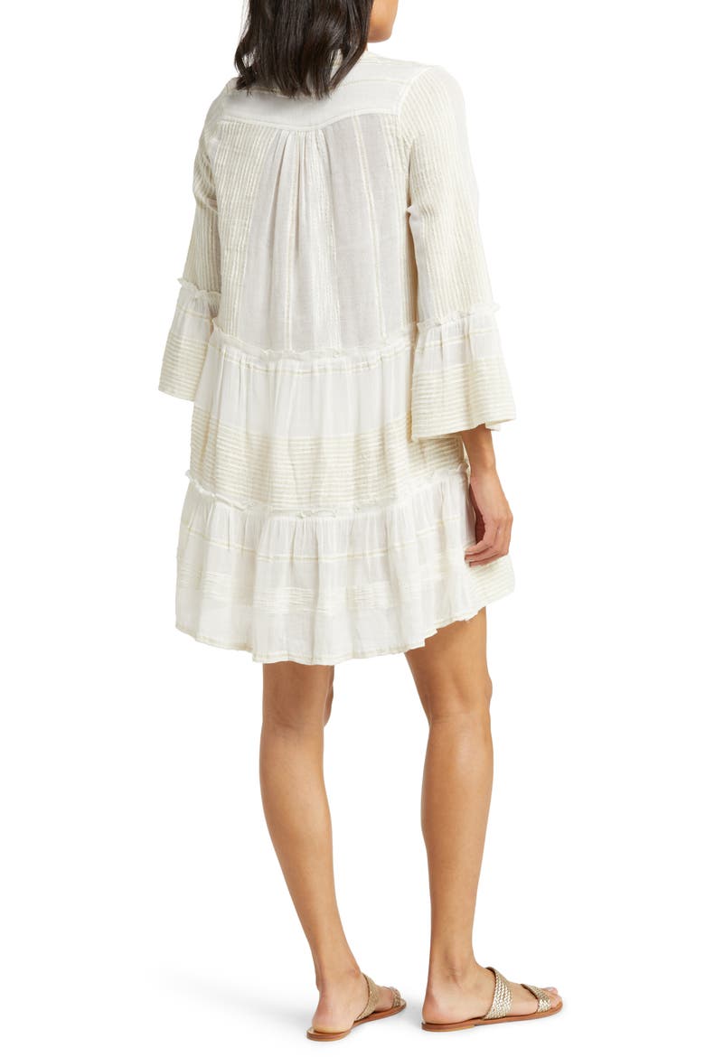 Metallic Long Sleeve Cover-Up Midi Dress, Alternate, color, NATURAL