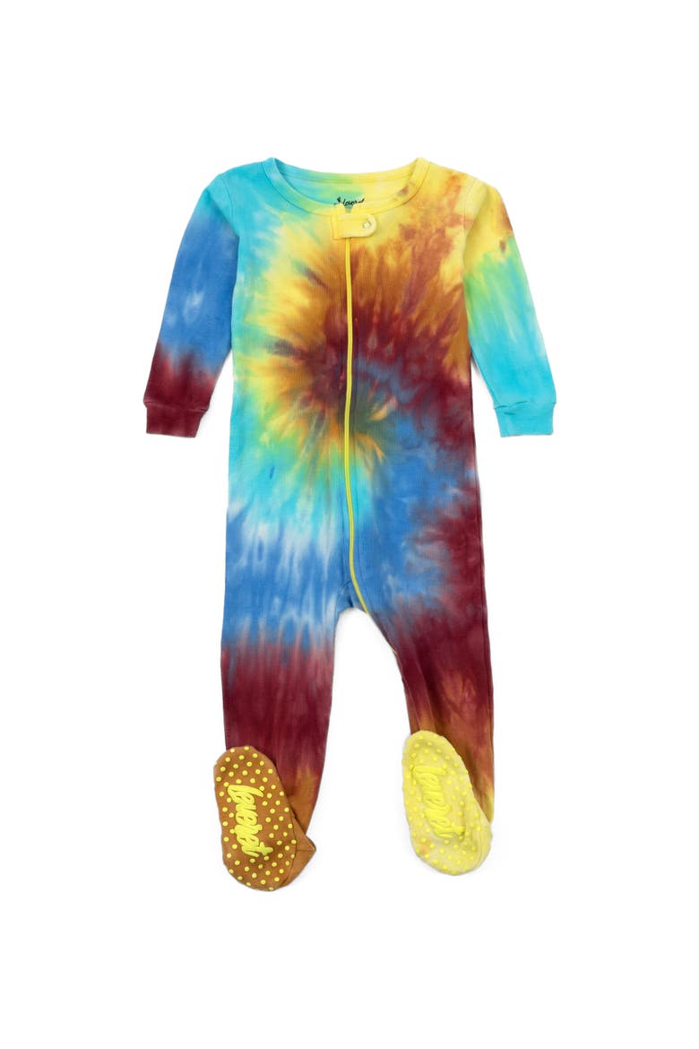 Kids Footed Tie Dye Cotton Matching Family Pajamas, Main, color, Tie Dye Swirl Boys
