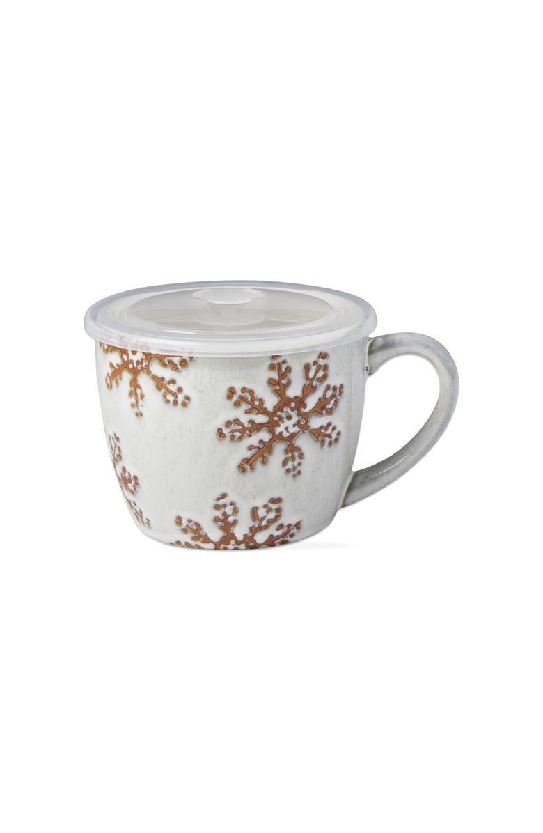 tag Winter Snowflake Soup Mug Stoneware with Steam-Release Lid, Main, color, White