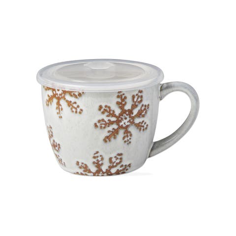 Winter Snowflake Soup Mug Stoneware with Steam-Release Lid