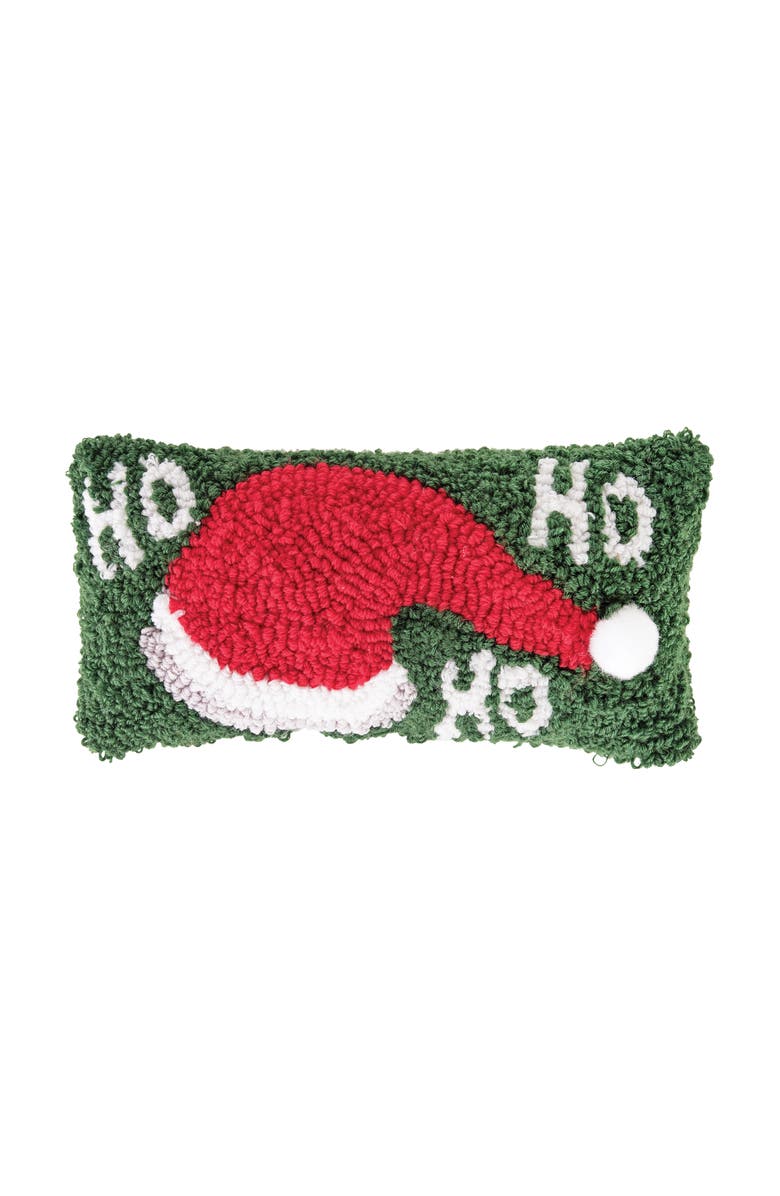 C&F Home "Ho, Ho, Ho" Santa Hat Hooked Petite Accent Pillow, 6" x 12", Main, color, Green