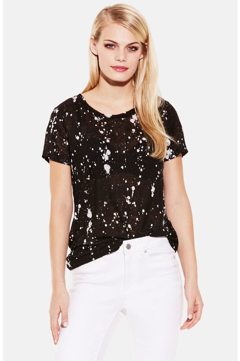 Splatter Print Slub Linen Jersey Tee, Main, color, RICH BLACK