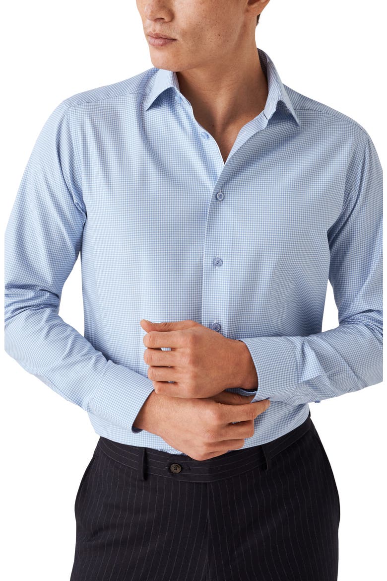 Slim Fit Check Stretch Cotton & Lyocell Shirt, Main, color, LT/ PASTEL BLUE