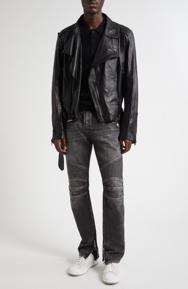 Balmain Denim Biker Pants, Alternate, color, 9Az Denim Dark Grey