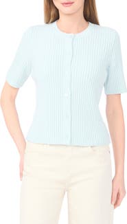 Halogen® Ribbed Short Sleeve Cardigan