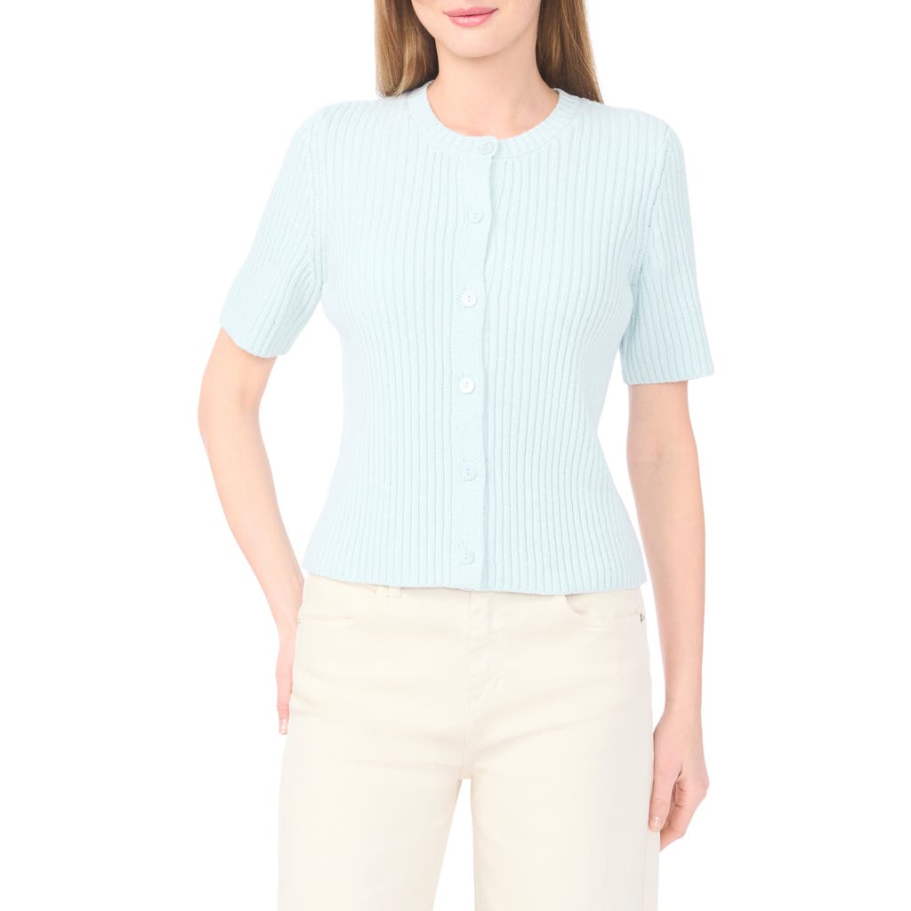 Halogen ® Ribbed Short Sleeve Cardigan In Blue