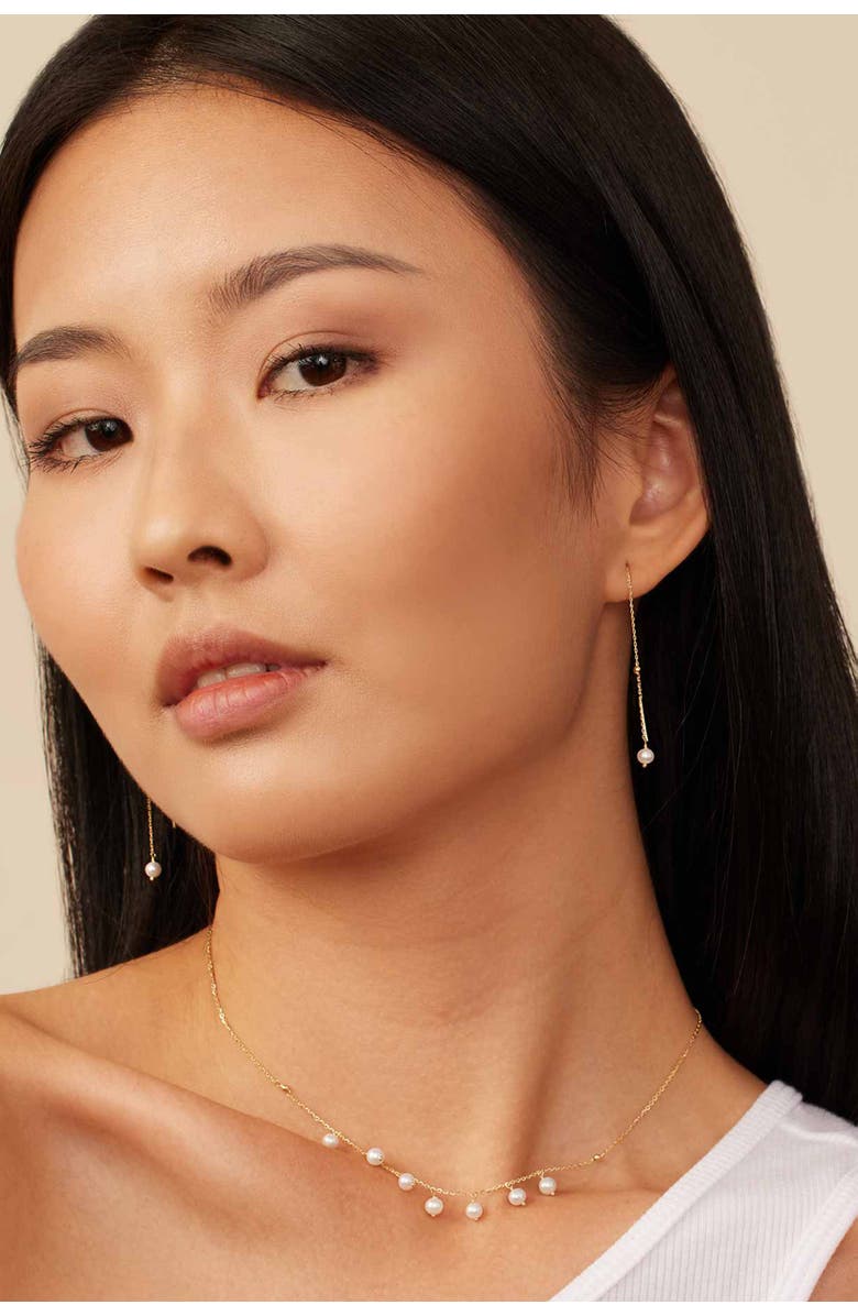 Oradina 14K Yellow Gold Pearl Girl Threaders, Alternate, color, Yellow Gold