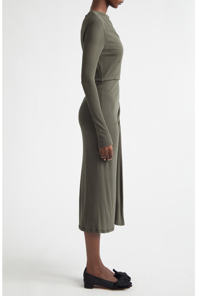 Long Sleeve Draped Midi Dress, Alternate, color, MILITARY GREEN