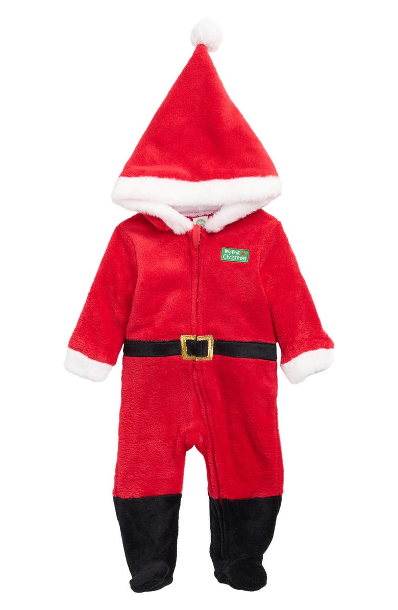 Little Me Santa Hooded Footie, Main, color, Red