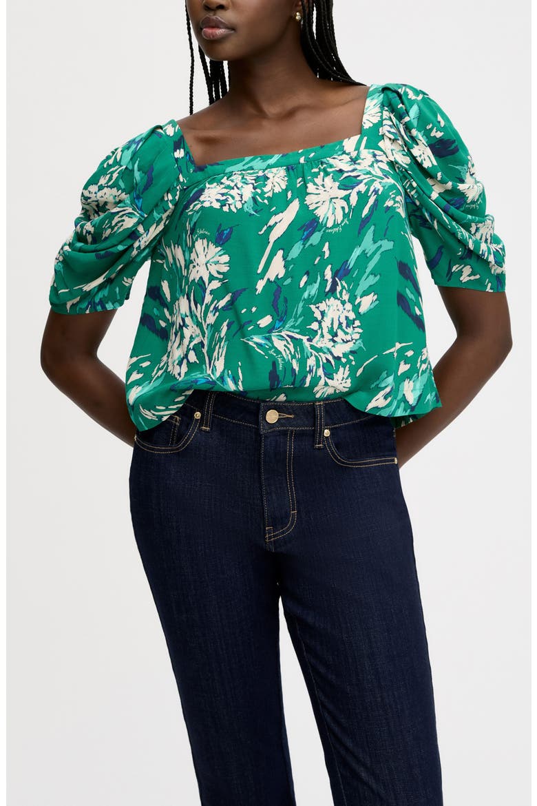 Square Neck Puff Sleeve Shirt, Main, color, DARK SPRING GREEN