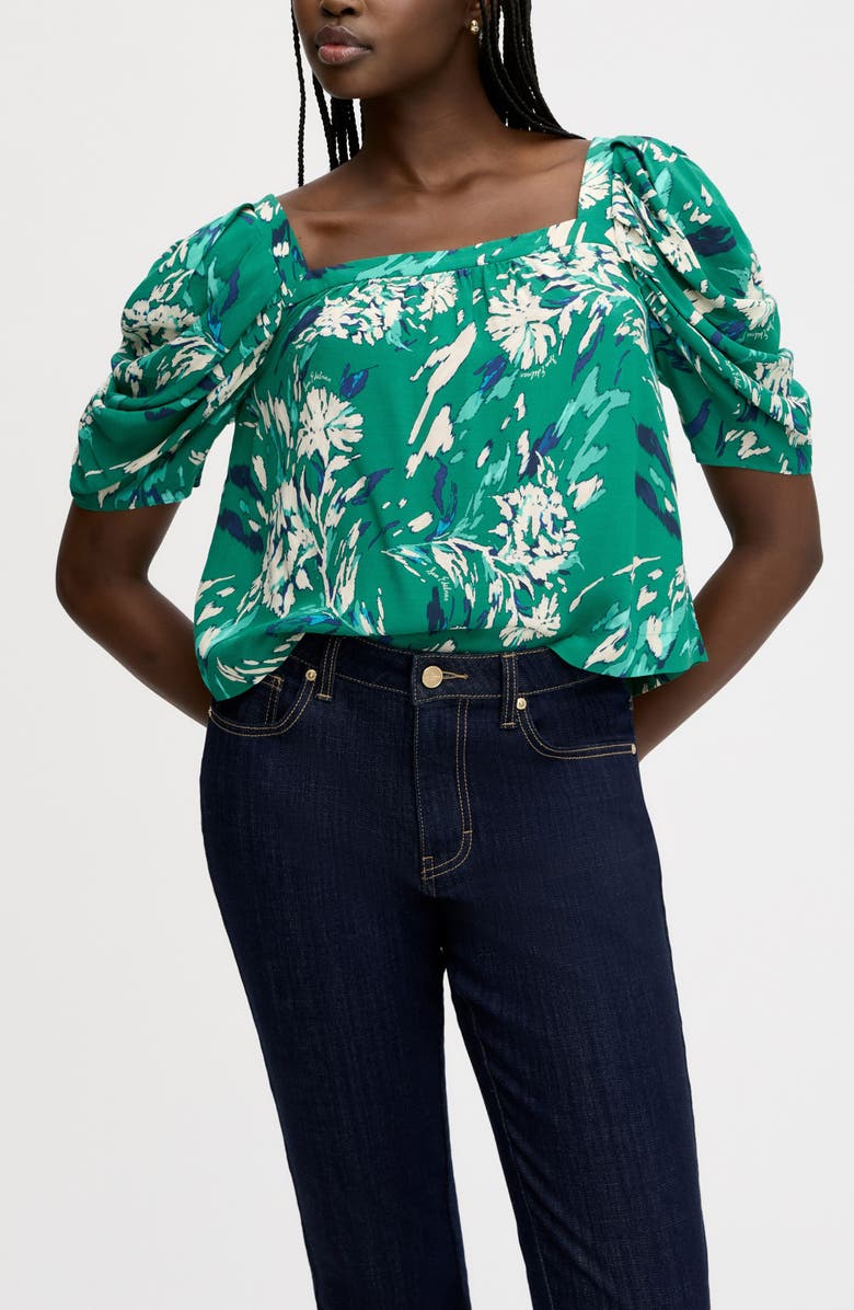 Sam Edelman Square Neck Puff Sleeve Shirt, Main, color, Dark Spring Green