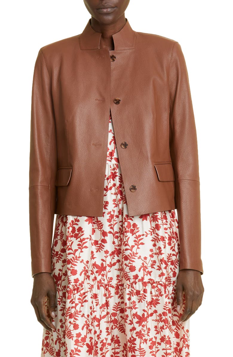 Lafayette 148 New York Split Stand Collar Leather Jacket, Main, color,