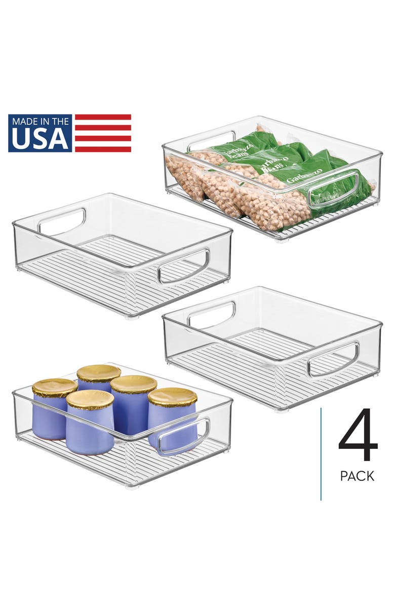 Linus Plastic Stackable Pantry Bin with Handles, Set of 4, Clear, Made in USA, Alternate, color, Clear