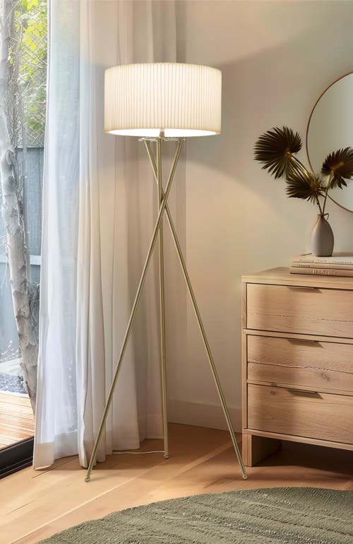 Brightech Jaxon Pleated 60' Smart Home Compatible Led Twisted Tripod Floor Lamp In Polished Gold