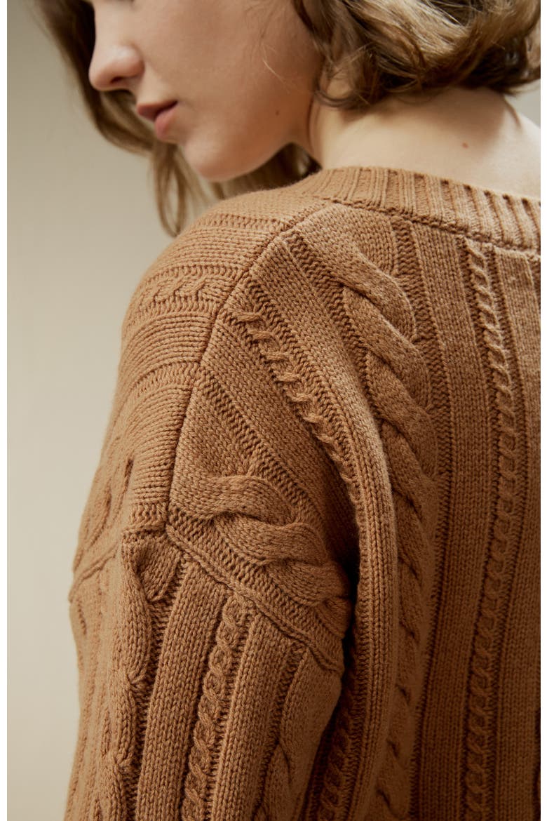 Cable-Knit Wool-Cashmere Blend Sweater, Alternate, color, Toffee
