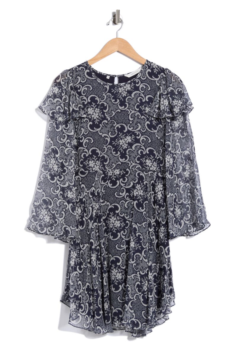Rochelle Fleur Silk Minidress, Main, color, ROCHELLE FLEUR NAVY COMBO