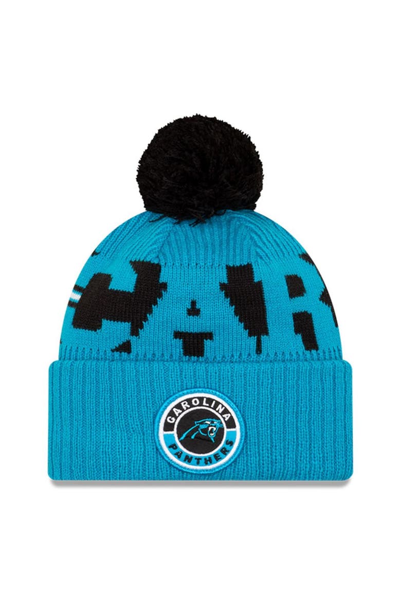 Men's New Era Blue/Black Carolina Panthers 2020 NFL Sideline Sport Pom Cuffed Knit Hat, Main, color, Blue