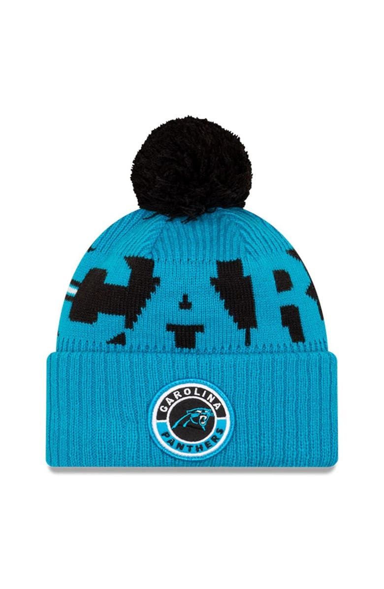 New Era Men's New Era Blue/Black Carolina Panthers 2020 NFL Sideline Sport Pom Cuffed Knit Hat, Main, color,