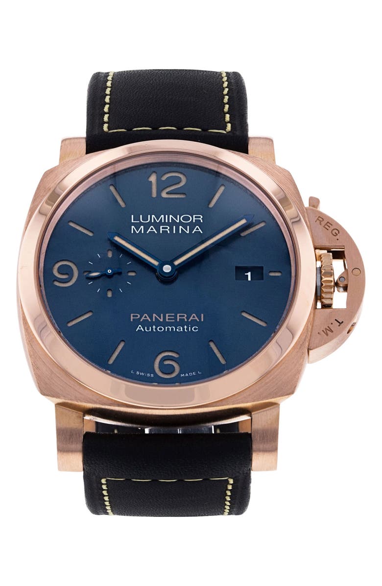Watchfinder & Co. Panerai Preowned 2022 Luminor Marina Leather Strap Watch, 44mm, Main, color, 